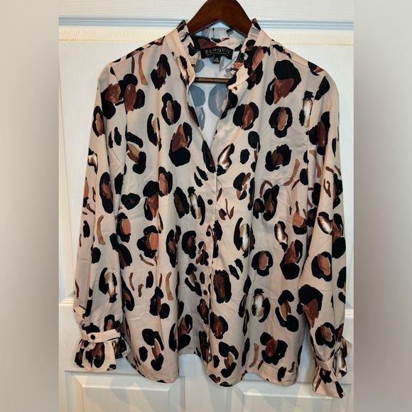 Eloquii Tops - Eloquii Plus Size Leopard Printed Button Down Shirt With Ruffle Size 16 NWT